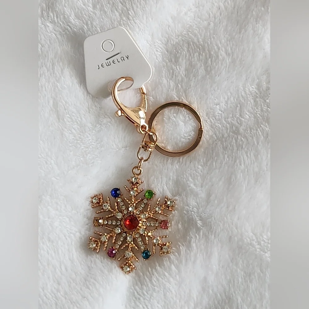 Christmas Colorful Snowflake Keychain with Multicolor Accents Bag Charm